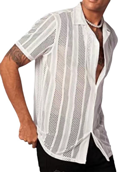 Casual Knitted Short Sleeve Button-Down Shirt