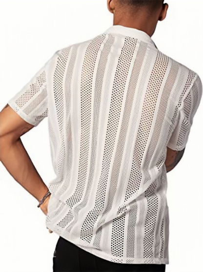 Casual Knitted Short Sleeve Button-Down Shirt