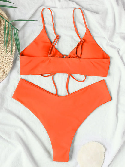 Solid Color Drawstring Bikini