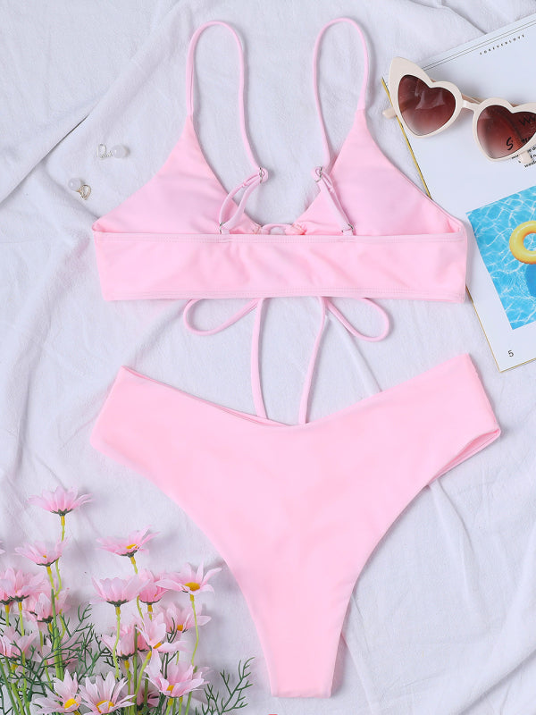 Solid Color Drawstring Bikini