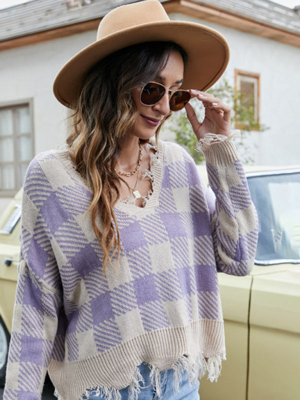 Distressed Checkered Sweater