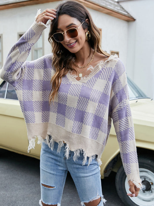 Distressed Checkered Sweater