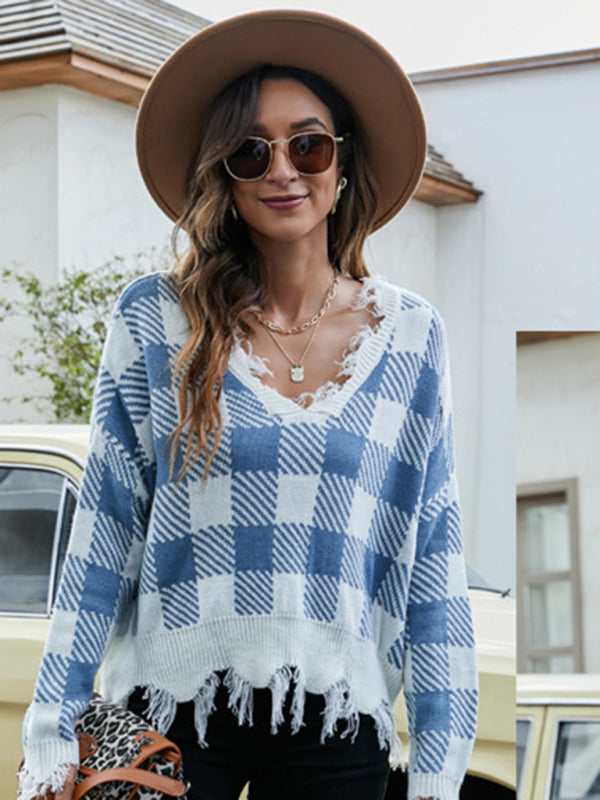 Distressed Checkered Sweater